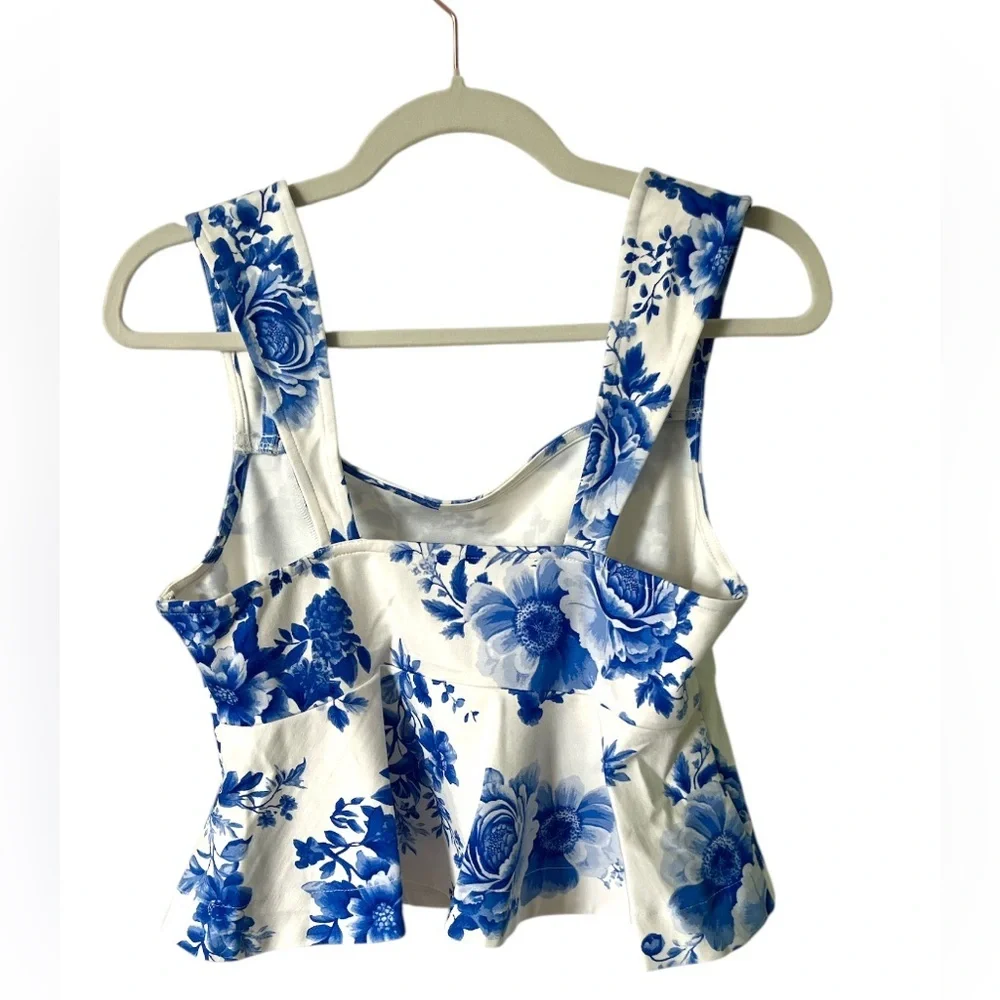 Anthropologie Maeve Square-Neck Peplum Tank Top in Blue Pattern Size M nwt - Picture 5 of 11